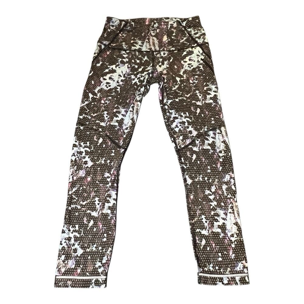 Lululemon All Sport Crop Floral Sport Tranquil Blue Multi Leggings w Pocket Sz 4
